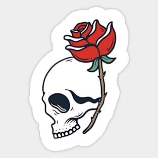 Skull and Red Roses Sticker